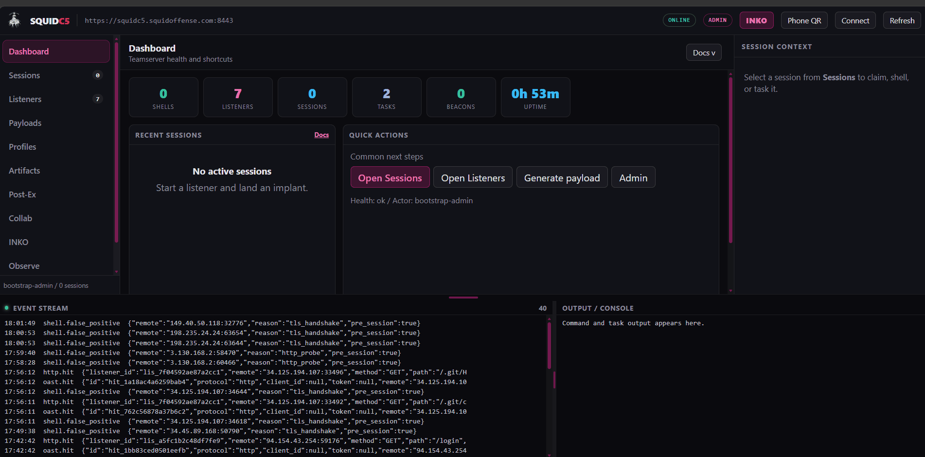 INKO Intelligent Neural Kinetic Operator chat flyout on the SquidC5 ops console